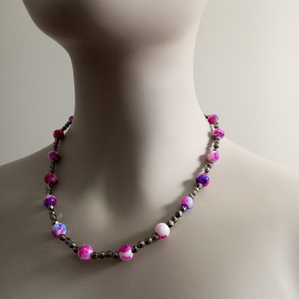 Hand crafted crystal metallic beaded statement necklace